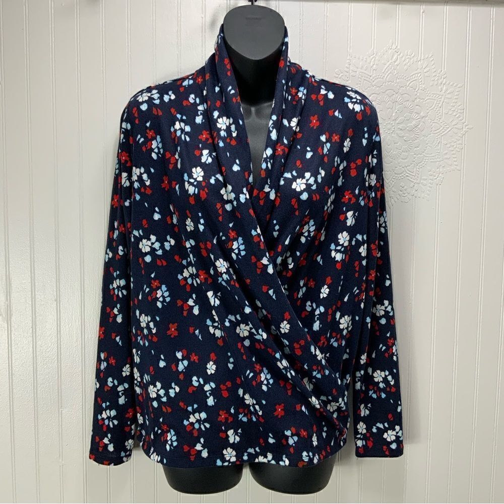 LOFT Faux Wrap long sleeve floral top